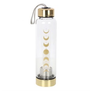 Clear Quartz Moon Phase Glass Water Bottle