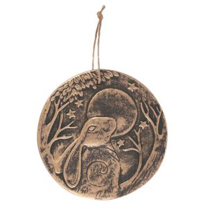 Moon Gazing Hare Bronze Terracotta Plaque