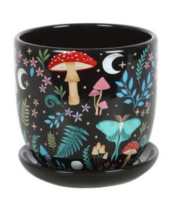 Dark Forest Print Ceramic Plant Pot with Saucer
