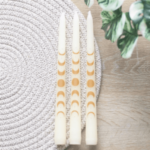 White Moon Phase Set of 3 Taper Dinner Candles