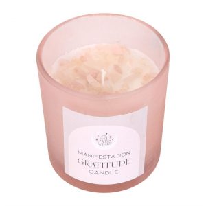 Rose Quartz Chips in Gratitude Wild Rose Candle