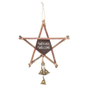 Witches Welcome Willow Pentagram 30cm Sign with Bells