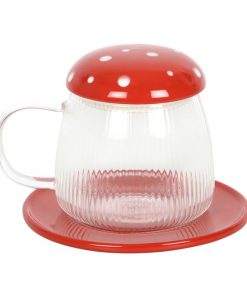 Mushroom Glass Mug and Saucer