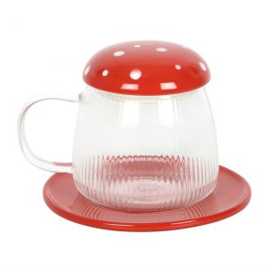 Mushroom Glass Mug and Saucer