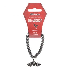 Hematite Hanging Bat Charm Bracelet