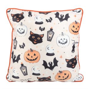 Spooky Cat and Pumpkin Print 35cm Square Cushion
