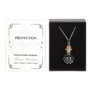 Black Obsidian Crystal Chip Protection Potion Bottle Necklace