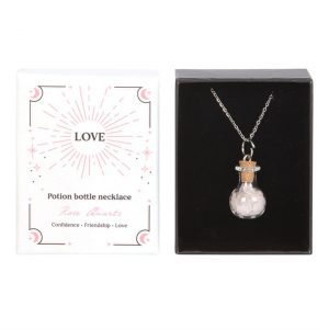 Rose Quartz Crystal Chip Love Potion Bottle Necklace