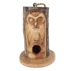 Closed Eye Owl Pine Wood Bird House