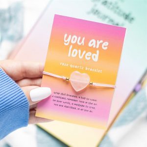 Rose Quartz Crystal Heart You Are Loved Bracelet