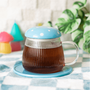 Blue Glass Mushroom Mug and Saucer