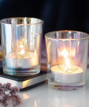 Iridescent Sun and Moon Votive Candle Holders