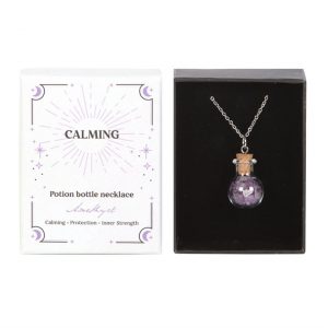 Amethyst Calming Crystal Chip Potion Bottle Necklace