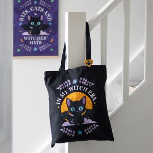 Cute and Creep Bat Cat Polycotton Tote Bag with Enamel Pin