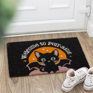 Welcome to Purr-adise Cat Black Doormat