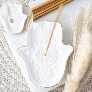 Hand of Hamsa White Incense Holder and Trinket Dish