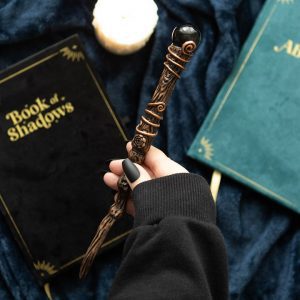 Black Obsidian Protection Crystal Wand with Pouch