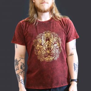Hand of Hamsa Maroon Stone Washed T-Shirt - Large