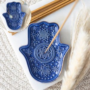 Hand of Hamsa Dark Blue Incense Holder and Trinket Dish