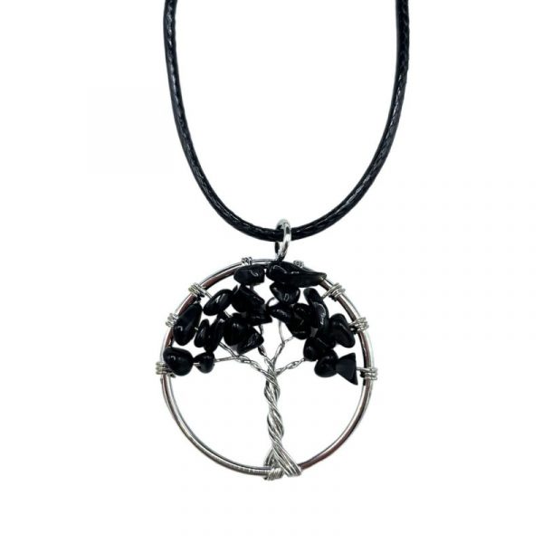 black agate tree of life pendant