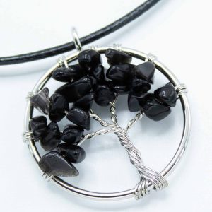 black agate tree of life pendant